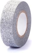 silberne Glitzerklebebandrolle. Oberfläche glitzernd, rund, mit innerem Pappkern.