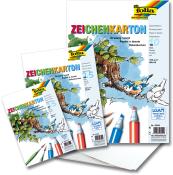 Drei Packungen Zeichenkarton in verschiedenen Größen. Bunte Illustrationen von Vögeln und Bäumen auf der Verpackung.