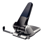 Schwarzer Locher mit silberner Basis. Der Hebel ist ergonomisch geformt.
