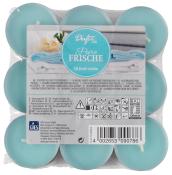 Packung mit 18 tealights in hellblauer Farbe. Duftkerzen mit frischem Aroma.