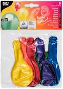 Sechs bunte Luftballons in metallic Farben. Verpackt in einer transparenten Tüte.