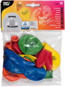 Eine Packung mit bunten Luftballons in verschiedenen Farben. Auf einem Ballon steht 'Happy Birthday'.
