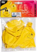 Paket mit zehn gelben Luftballons. Jeder Ballon hat ein lächelndes Gesicht.