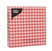 Quadratische Verpackung mit rot-weißem Karomuster. Oben links das Logo 'PAP STAR'. Unten der Schriftzug 'Collection'.