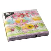 Servietten mit buntem Blumen- und Schmetterlingsdesign. Verpackung in quadratischer Form.
