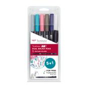 TOMBOW ABT Dual Brush Pen Vintage Colors 5er Set + 1 Fudenosuke Brush Pen