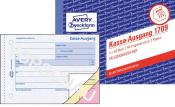 Kassenausgangsformular in Blau mit mehreren Feldern für Beträge. Enthält Hinweise zur Fälschungssicherheit.