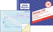Quittungsblock mit blauen Seiten. Enthält Platz für Beträge, Datum und Unterschrift.