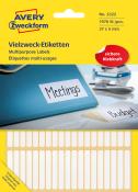 Gelbe Verpackung mit Aufschrift 'Vielzweck-Etiketten'. Enthält mehrere weiße Etiketten in verschiedenen Größen.