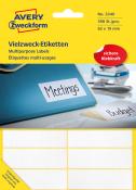 Gelbe Verpackung mit Aufschrift 'Vielzweck-Etiketten'. Enthält leere Etiketten zum Beschriften.