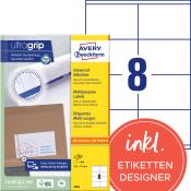 Packung mit Universal-Etiketten in gelber und blauer Gestaltung. Enthält 800 Etiketten in der Größe 105 x 70 mm.