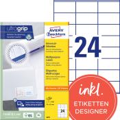 Packung mit Universal-Etiketten. 100 Etiketten pro Packung. Maße: 70 x 36 mm. Geeignet für alle Drucker. Inkl. Etiketten-Designer.