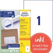 Packung mit Universal-Etiketten von Avery. Geeignet für Versand und mit starker Klebkraft.