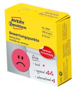 Gelbe Verpackung mit Aufschrift 'Bewertungspunkte'. Enthält 250 rote Punkte mit einem Durchmesser von 19 mm.