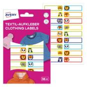 AVERY Zweckform Textil-Aufkleber Tiere 36 Etiketten / 2 Bögen