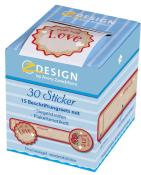 Verpackung mit 30 Stickern in verschiedenen Designs. Aufschrift 'made with Love' und Erdbeermotiv.