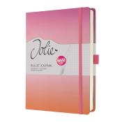 Bullet Journal von Jolie in einem Farbverlauf von Pink zu Orange. Mit einem elastischen Verschluss und gepunktetem Innenteil.