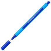blauer Filzstift mit abnehmbarer Kappe. Der Stift hat eine schlanke Form und eine glatte Oberfläche.