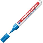 blauer permanenter Marker mit abnehmbarer Kappe. Die Marke ist edding 3000.
