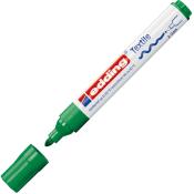 Grüner Textilmarker mit abnehmbarer Kappe. Spitze hat eine Breite von 2-3 mm.