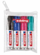 Vier Mini-Marker in verschiedenen Farben. Verpackt in einem durchsichtigen Beutel.