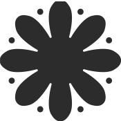Schwarze Blume mit runden Blütenblättern. In der Mitte ist ein leerer Bereich.