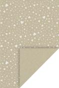 Papier mit kleinen, weißen Herzen auf beigem Hintergrund. Die Rückseite ist einfarbig beige.