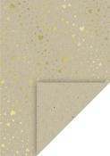 Papier mit goldenen Herzen auf beigem Hintergrund. Eine Ecke des Papiers ist umgeschlagen.