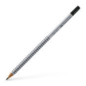 grauer Bleistift mit rutschfester Griffzone. Spitze aus Holz, schwarze Mine. Aufschrift 'Faber-Castell Grip 2001'.