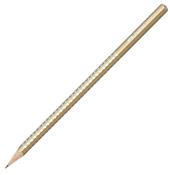 Ein goldfarbener Bleistift mit einer glatten Oberfläche. Der Bleistift hat eine spitze Mine.