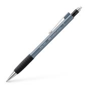 grauer Kugelschreiber mit Gummigriff. Hersteller ist Faber-Castell.