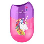 Anspitzer in pink und lila mit Einhorn-Motiv. Zwei Öffnungen zum Anspitzen.