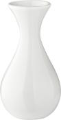 Weiße Vase mit einer eleganten, geschwungenen Form. Sie hat eine schmale Öffnung oben.