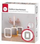 Verpackung für eine rechteckige Gießform für Vasen. Enthält eine Silikonform und zeigt Beispiele für fertige Vasen.