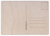Holzpostkarte, glatte Oberfläche, keine Bilder oder Texte, rechteckig, mit Platz für Adresse und Briefmarke.
