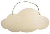 Holzschild in Wolkenform. Unlackiert, beige. Mit einer Schnur zum Aufhängen.