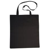 Schwarze Tragetasche mit langen Trägern. Einfaches, schlichtes Design ohne Muster.