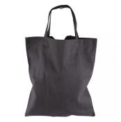 Schlichte, graue Tragetasche mit langen Henkeln. Die Tasche hat eine einfache, rechteckige Form.