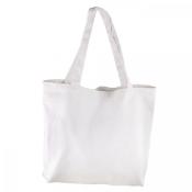 weiße Stofftasche mit zwei langen Trägern. Schlicht und ohne Muster.