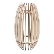 Holzlampe in ovaler Form mit vertikalen Streben. Modernes Design, leicht und luftig.