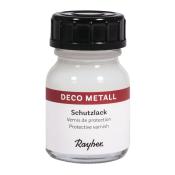 Kleiner Glasbehälter mit schwarzem Deckel. Inhalt: transparenter Schutzlack. Beschriftung in Rot und Schwarz. Verwendung: zum Schutz von Oberflächen.