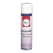 Flasche mit Seifenfarbe in lila. Auf dem Etikett steht 'Seifenfarbe' und 'Lavendel'.