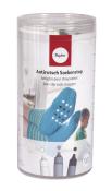 Transparente Verpackung mit Antirutsch Sockenstop. Abgebildete Socken in Blau mit rutschfester Unterseite.