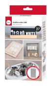 Silikon-Gießform für Buchstaben und Zahlen. Enthält Beispiele für dekorative Anwendungen.