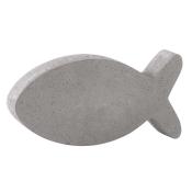 Graue Dekoration in Form eines Fisches. Aus Beton, schlicht und modern.