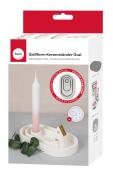 Silikonform für einen ovalen Kerzenständer. Enthält eine Kerze und eine kleine Hausform.