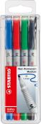 Set von vier Non-Permanent Markern in Blau, Rot, Grün und Schwarz. Die Spitze hat eine Breite von 1.0 mm.
