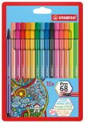 Set mit 15 Filzstiften in verschiedenen Farben. Farben sind leuchtend und variieren von Blau, Grün, Rot bis Gelb. Verpackung zeigt bunte Illustrationen.
