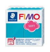 FIMO Soft Modelliermasse in blau. Verpackung mit Informationen zur Verwendung und Temperatur.