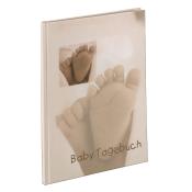Baby Tagebuch mit einem Bild von Babyfüßen auf dem Cover. Die Farben sind sanft und neutral.